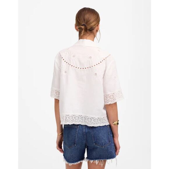 NWT Madewell Embroidered Lace Button-Up Shirt White Size XS - Picture 4 of 11